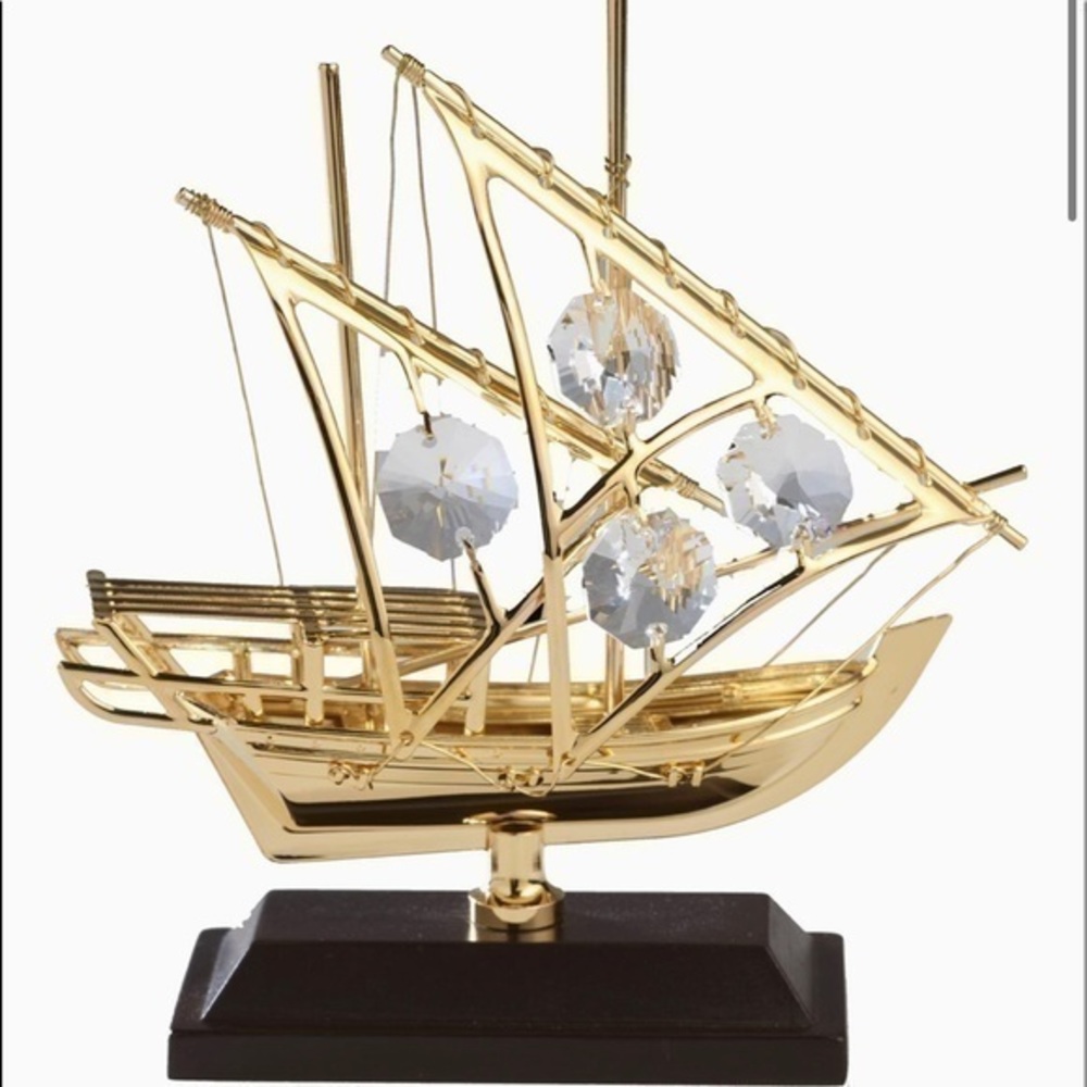 G n G 24K Gold Plated with Swarovski Crystals Arabian Fishing Boat Showpiece